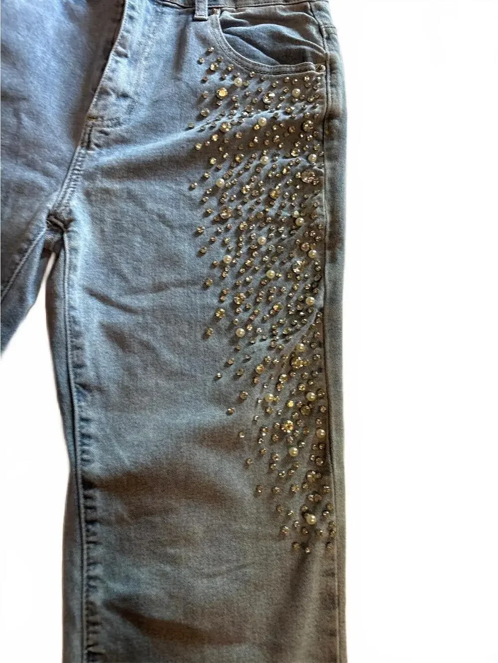 Akira Black Label Embellished Rhinestone Straight Leg Jeans Medium Wash Size 11